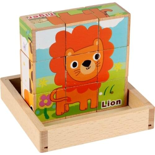 Baby toy Wooden block Chopping block Wooden cubes Animal Fruit Traffic 6 side Educational toys for Children birthday gift