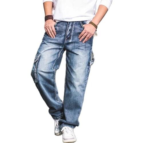 Trendy Loose Baggy Harem Jeans Men Casual Cargo Pants Wide Leg Big Pocket Hiphop Denim Pants Plus Size Trousers Man Clothing
