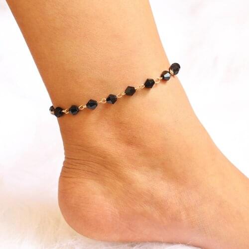 European and American personality black crystal anklet handmade beads contracted summer foot ornaments