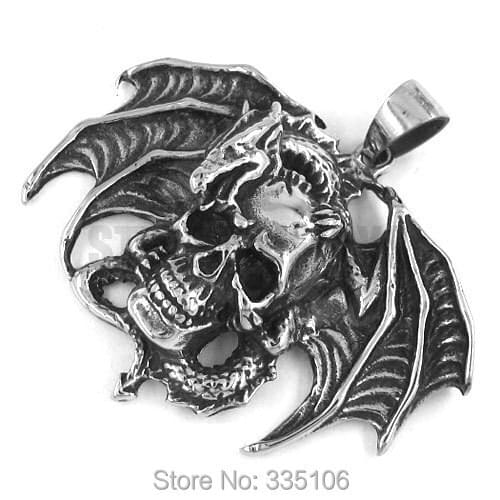 Personality Pterosaur Skull Pendant Stainless Steel Jewelry Large Gothic Skull Biker Men Pendant SWP0250A