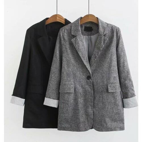 Plus Size Suit For Women Long Sleeves Striped Lining Mid-Length Fashion Spring Autumn Jacket Large Size Coat For Fat Lady Wear