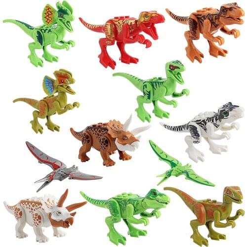 12Pcs Classic Toy Building Block Animal Dinosaur Bricks Model Educational Jurassic world Toy For Kid Children Compatible Block