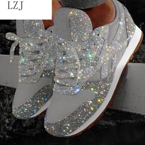 Women Bling Sneakers 2020 Autumn New Casual Flat Ladies Vulcanized Shoes Beathable Lace Up Sneakers Outdoor Sport Shoes