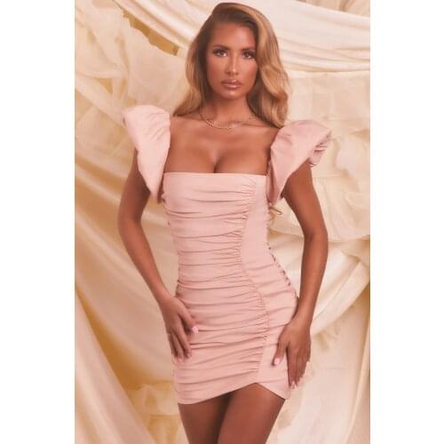 2021 summer high quality new ladies sexy square collar pile sleeves ruffled backpack hip mini dress fashion party dress