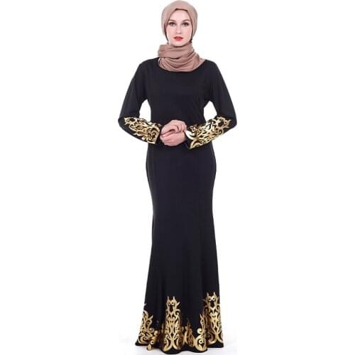 Muslim dresses muslim gown loose dresses bronzing women dresses muslim clothing slim long sleeve arab robe 5365