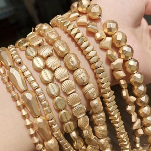 Natural Matte Light Gold Plated Faceted Shell Shape Hematite Stone Beads Loose Beads for Jewelry Making DIY Beaded Bracelet 15