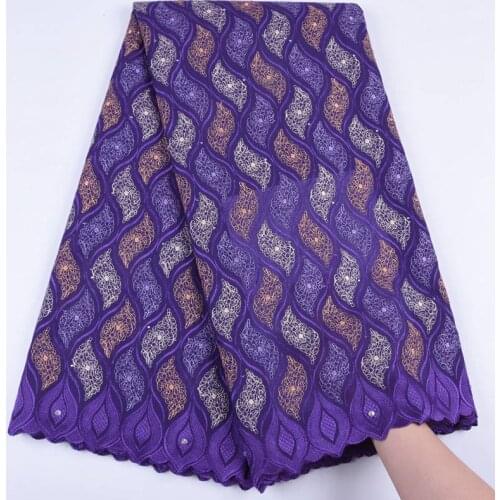 Latest Design Purple African Dry Lace Fabrics High Quality Cotton Lace Fabric With Stones Swiss Voile Lace In Switzerland S1729