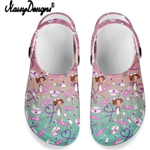 NOISYDESIGNS New Women Sandals Hole Shoes Crok Rubber Clogs Girl EVA Garden Shoes Color Nurse Printing Air Cushion Beach Sandals