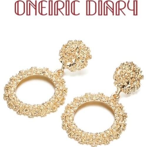 ONEIRIC DIARY Popular Vintage Style Metal Flower Pattern Round Earrings For Women Artistic Temperament Palace Style Earrings