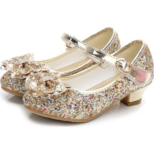3-13 Year ChildrenS Butterfly Dress Shoes Fashion Kids High Heels Little Girl Elegant Princess Party Dance Crystal Leather Shoe