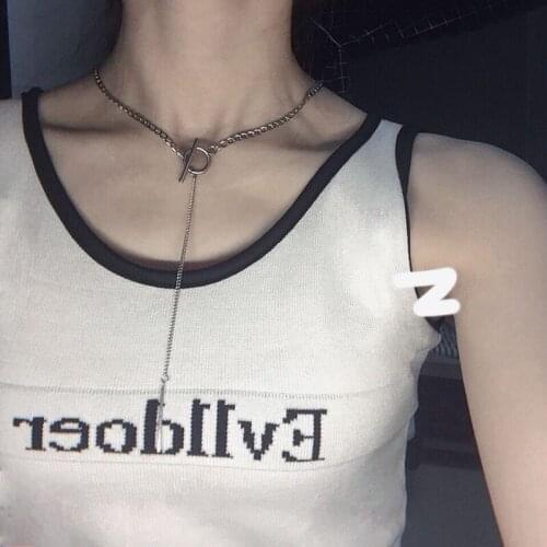 Trendy Circle Strip Long Chain Pendant Necklace For Women collares Toggle Clasp Mixed Linked Necklace Minimalist Choker Jewelry