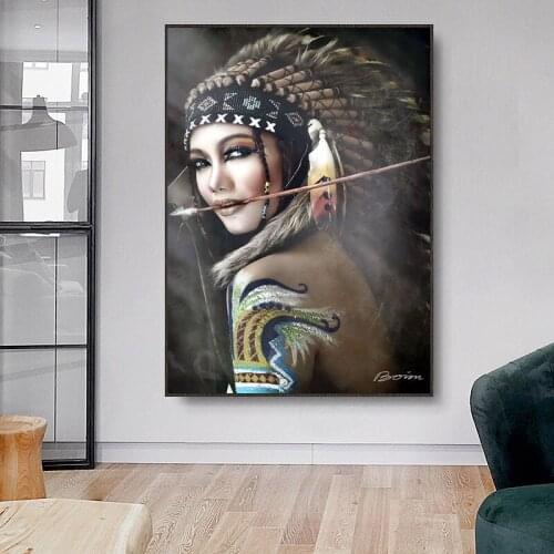 Indian Woman Girl Canvas Painting Posters Fashion Beauty Abstract Art Print Poster Wall Pictures For Living Room Home Unframed