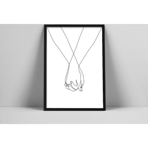 Hand poster, Line drawing print, Holding hands art, Printable wall art, Couple abstract print, Black and white artwork, Home wal