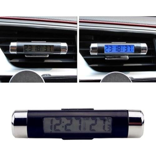 R3MD Car Two-in-one Digital Clock Temperature Display Vehicle Air Outlet Automatic Electronic Thermometer LED Backlight