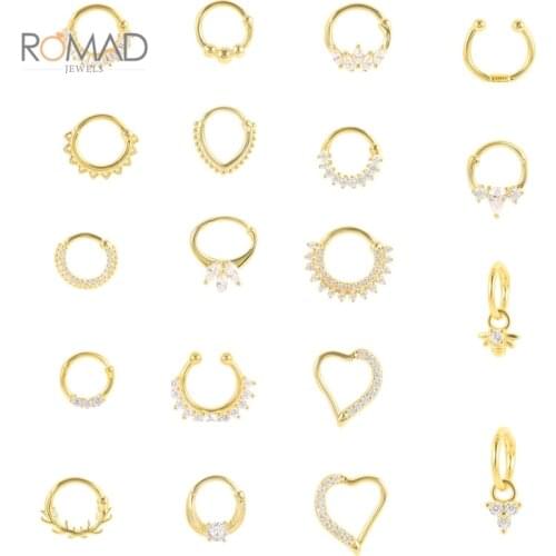 ROMAD Round CZ Crystal Piercing Ear Tragus Cartilage Jewelry 925 Silver Nose Hoop Nose Ring 2021 Earrings Body Jewelry Wholesale