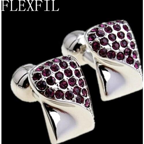 FLEXFIL Luxury shirt cufflinks for mens Brand cuff buttons cuff links gemelos High Quality crystal wedding abotoaduras Jewelry