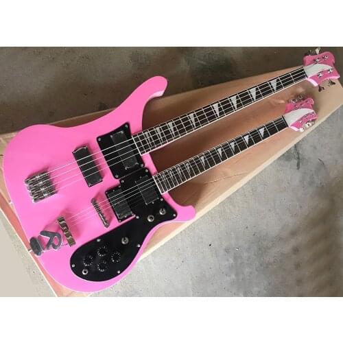Factory Outlet-Free Shipping Pink 4+6 Strings Double Necks Electric Guitar with Rosewood Fretboard