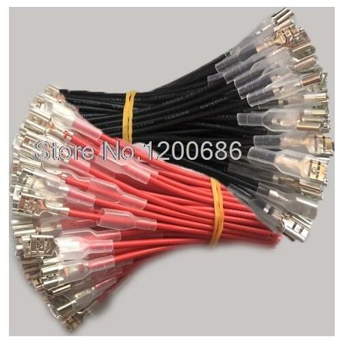 10CM Switch plugs 6.3mm terminals plugs battery connection cable 50 piece/25 pair red and black 0.75MM2 wire