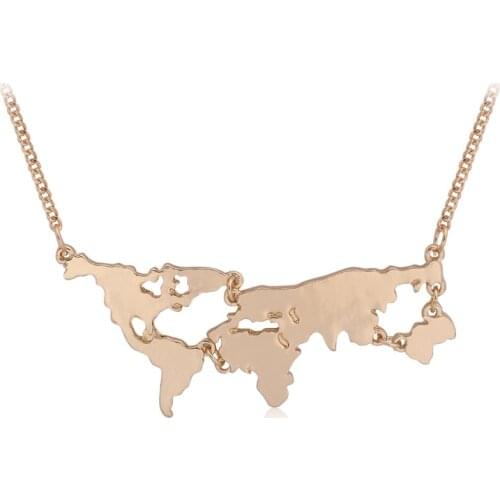 Vintage World Map Necklace Gold Silver Black Pendant Gothic Necklace Collares Mujer Colar Fashion Collier for Women L0534
