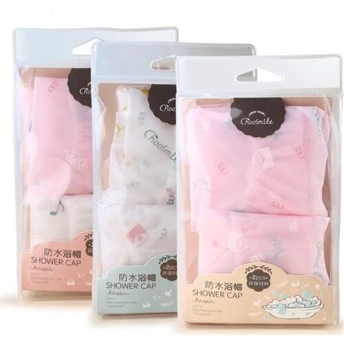 2PCS EVA Waterproof Shower Cap Bathroom Accessories Elastic Band Hat Bath Cap Portable 2 Colors Thickened Shower Bathing Hats