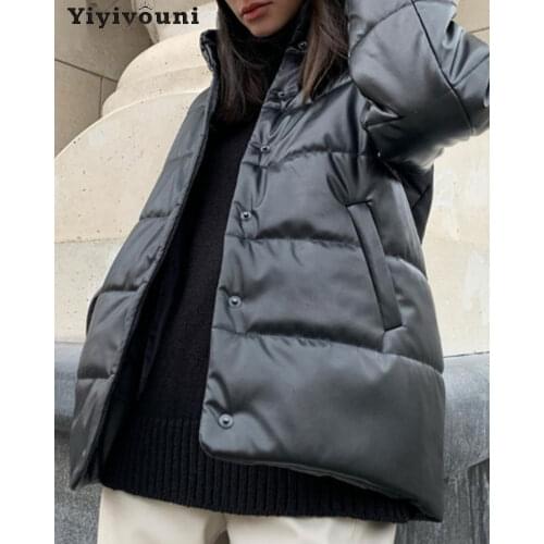 Yiyiyouni Winter Warm Cotton Liner Leather Jackets Women Casual Thickening Padded Parkas Women Oversized Solid Coats Female 2020