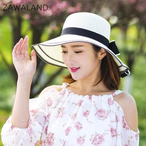 Zawaland Fashion Womens Beach Hat Outdoor Foldable Straw Cap Female Summer Wide Brim Sunshade Caps Casual Vacation Sun Hat
