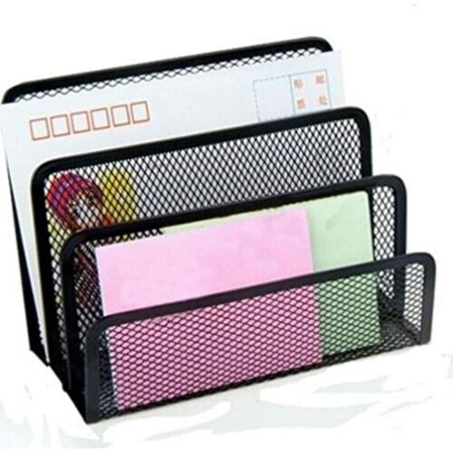1pcs 3-Section Mesh Letter Note Paper Business Card Collection Holder Sorter Desk Organizer black