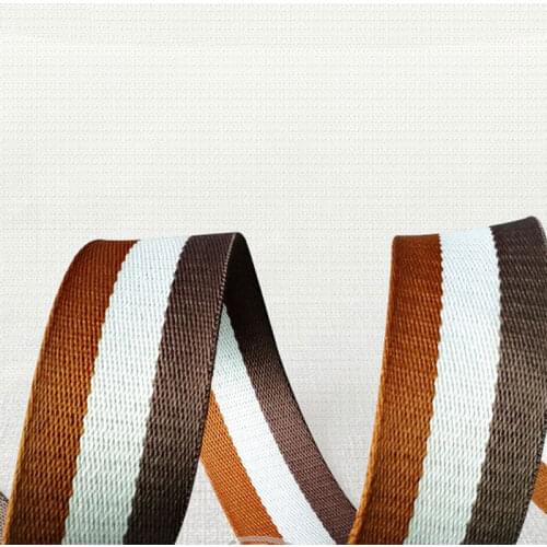 10 M/lot 2" wide 38mm 25mm 1" webbing Coffee White Brown Cotton webbing striped polyester cotton ribbon twill bag Backpack belt