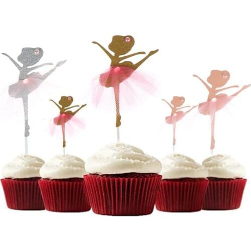 2Pcs Cake Toppers Cupcake Topper Gold Glitter Dancing Girl Ballerina Cupcake Toppers Cake Picks Wedding Party Decoration