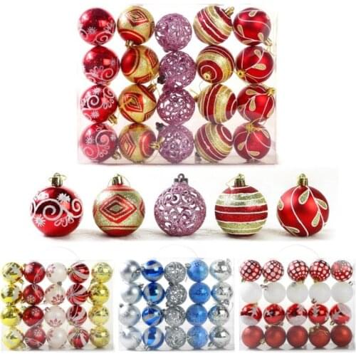 20 pcs 6 cm Painted Christmas Ball Set New Year 2022 Portable Gift Box Plastic Colored Christmas Tree Hanging Ball Ornaments