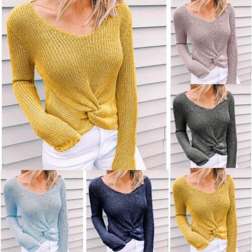 2019 Brand New Women Fashion Sweater Plus Size Crossed Knot Chic Long Sleeve Knitted Pullover Winter Sweater Sueter Mujer S-3XL