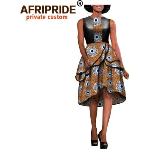 2020 African Dresses for Women Plus Size Dress Sleeveless Pu Neck Traditional Fashion Dress Ankara Clothes Printed A1825048
