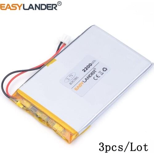 3pcs /Lot 3.7v lithium Li ion polymer rechargeable battery XHR-2P 2.54 406386 2200MAH For GPS DVR toys MP4 MP5 Speaker E-book
