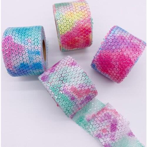 5yards 60mm Colorful Tie Dye Gradient Sequin Embroidery Organza Stain Ribbon DIY Crafts Sewing Material Party Cake Gift Bow Pa