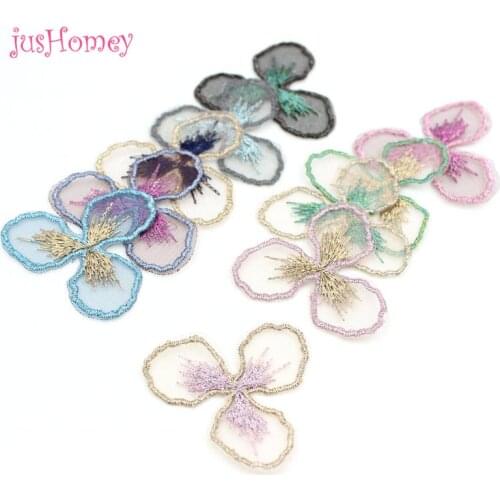 50PCS Embroidery Vintage Flower Petals 3-petal Flower Appliques Craft Accessory for DIY Craft Making, Wedding Hair Jewelry