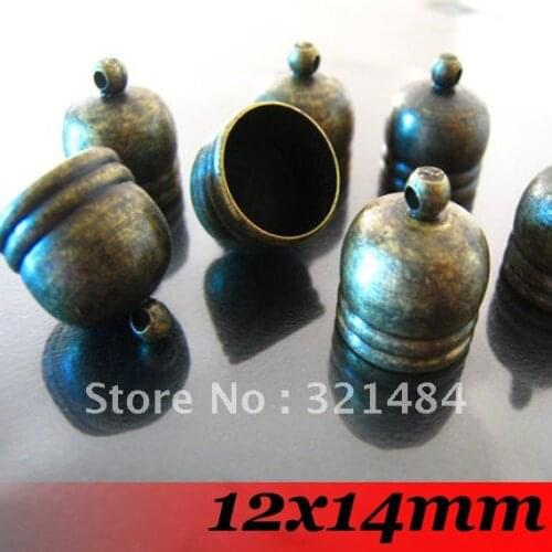 Free ship! Antique bronze 12X14mm 500PCS jewelry clasps and bead end cap leather cord end findings