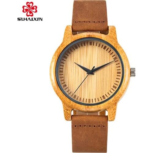 Minimalist Mens Wood Watch Luxury Bamboo Wooden Clock Man Genuine Leather Men Quartz Watches Top Luxury Brand reloj para hombre