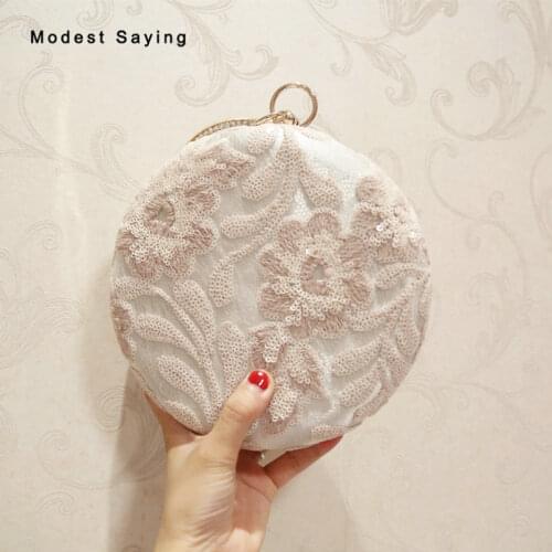 Elegant Circle Sequined Lace Wedding Party Handbags 2018 Fashion Women Round Prom Evening Purse Dolly Bags Wedding Accessories