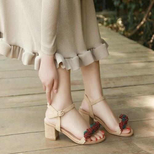 EshtonShero Summer Women Sandals Shoes Woman Denim Med Heels Ankle Strap Platform 1/5 cm Round Toe Ladies Wedding Shoes Size 2-9