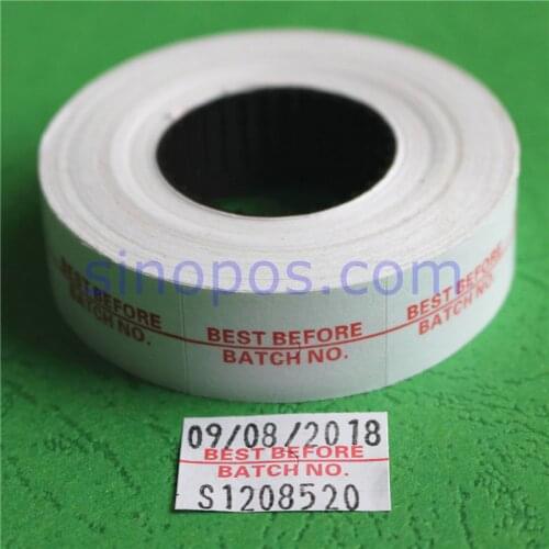 Best Before Batch No. Two Line Labels 23x16mm, expire production date number labeller #6600 label roll price gun labeler refill