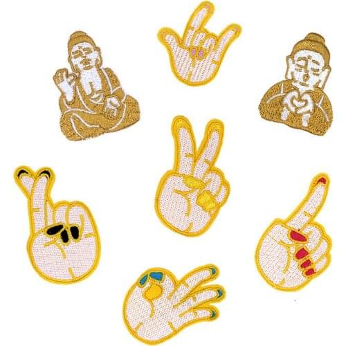 T shirt Girl Embroidered Patch Golden Buddha Gesture Applique iron on Patches for Clothing Women deal with it Stickers