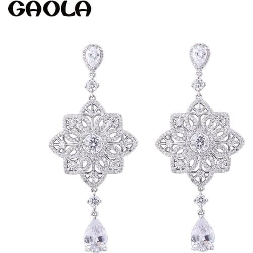 GAOLA New Arrival Flower Cubic Zirconia Dangle Earring Romantic Wedding Jewelry GLE6488