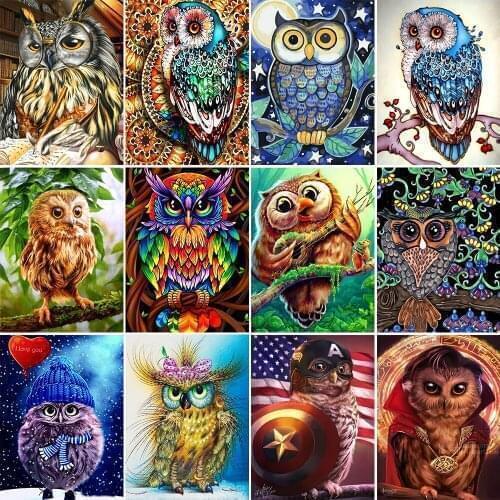 QIZITENG 5D Diamond Painting Inlaid Owl Square/Round Diy Art Diamond Embroidered Animal Picture Rhinestone Home Decoration Gift