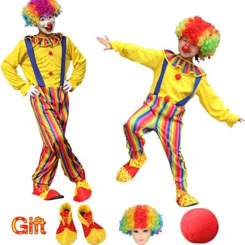 Free shipping Costumes Kids adult Circus Clown Costume with hat wigs Naughty Harlequin Fancy Fantasia Infantil Cosplay Clothing