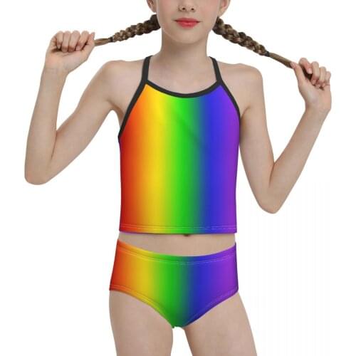 Patriot Swimwear for Children young Girl Print Rainbow Gradient Biquini 2021 Wholesale Brand Girl Swimming Suit