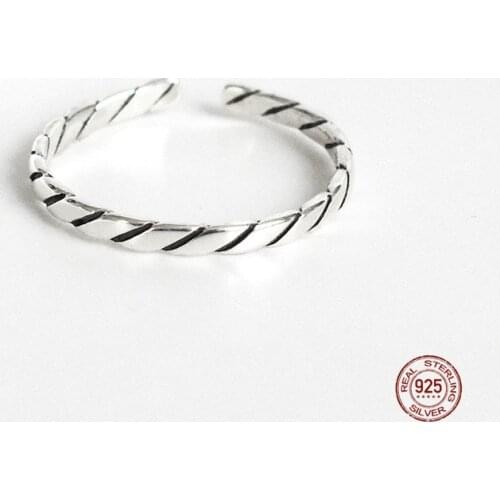 LKO 925 Sterling Silver Personality Vintage Handmade Lines Ring For Women Jewelry Trend Ornaments Opening Adjustable Rings