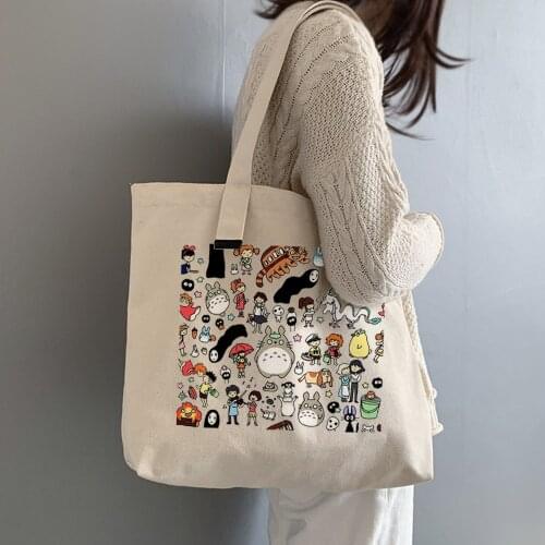 Cartoons Cute Shopping Bag Graphic Tote Harajuku Shopper Bag Women Canvas Shoulder Bag Female Ulzzang Funny Eco Large-capacity