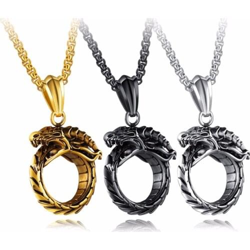 FATE LOVE Punk Style Dragon Pendant Men Necklace 316L Stainless Steel Link Chain Gold/Black/White Color Jewelry for Man Gift