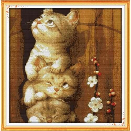 Naughty cat cross stitch kit 14ct 11ct pre stamped canvas cross stitching animal lover embroidery DIY handmade needlework