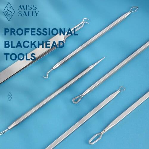 Miss Sally 6 in 1 Acne Blackhead Remover Needle Tools Set Blackhead Tweezer Pimple Extractor Stainless Steel Blackspot Removal